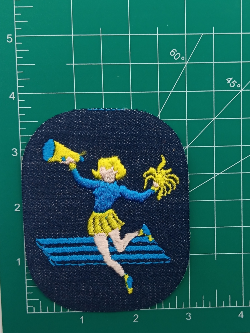 70s Vintage Dark Denim Sew On Patch, High School Cheerleader College Sports - Picture 4 of 4